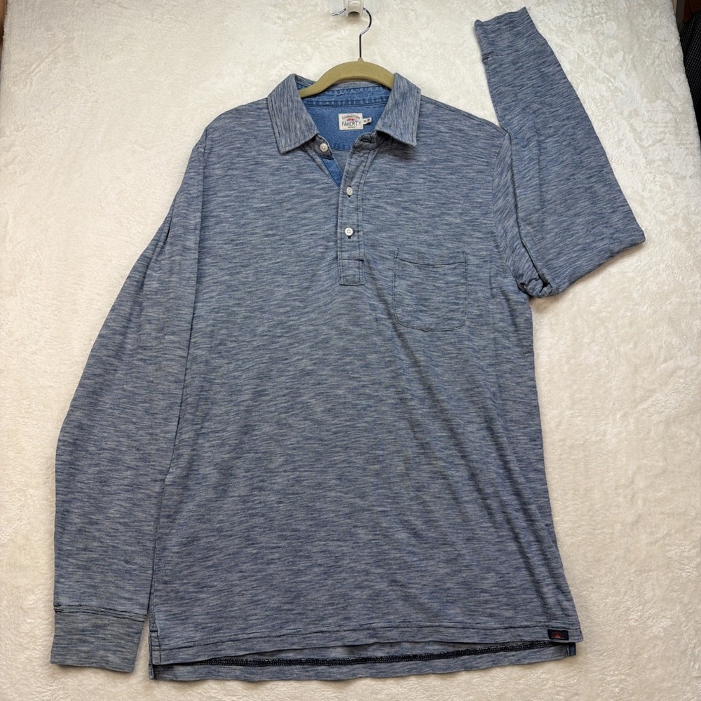 Faherty Long Sleeve Polo Shirt Men's Medium Slub Coastal Casual Blue